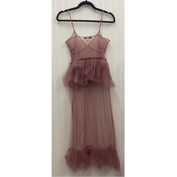 Urban Outfitters Aida Sheer Mesh Tulle Ruffle Midi Dress Sz XS - Picture 7 of 12